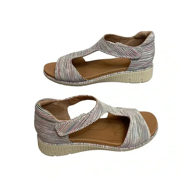 Nurture Multicolor Striped Leather Low Wedge Hook and Loop Sandals Womens size 8 - Picture 1 of 16